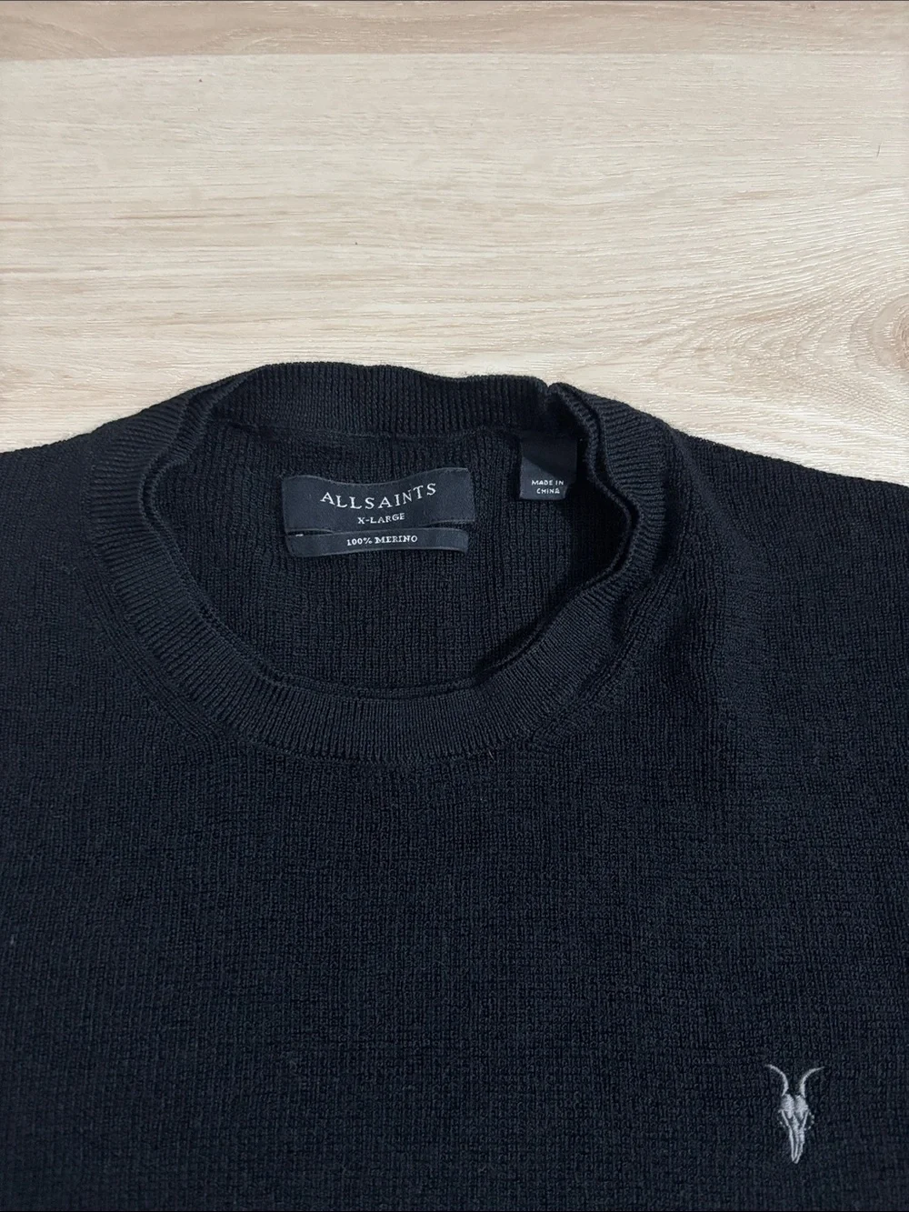 All Saints Men's Black Crewneck Sweater 100% merino L/ XL